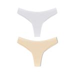 HNX UNDERWEAR 2'li Micro Lazer Kesim Petek Lastik Hayalet String Kadın Tanga Külot Beyaz-Ten L hnxNM8038