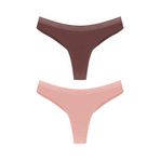 HNX UNDERWEAR 2'li Micro Lazer Kesim Petek Lastik Hayalet String Kadın Tanga Külot Kahve-Bordo M hnxNM8047