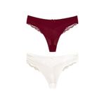 HNX UNDERWEAR 2'li Mikro Kumaş Lazer Kesim Arkası Dantel Detaylı String Tanga Kadın Külot Bordo-ekru L hnxNM7282