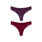 HNX UNDERWEAR 2'li Mikro Kumaş Lazer Kesim Arkası Dantel Detaylı String Tanga Kadın Külot Bordo-Mor M hnxNM7264
