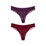 HNX UNDERWEAR 2'li Mikro Kumaş Lazer Kesim Arkası Dantel Detaylı String Tanga Kadın Külot Bordo-Mor XL hnxNM7259