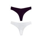HNX UNDERWEAR 2'li Mikro Kumaş Lazer Kesim Arkası Dantel String Tanga Kadın Külot Beyaz-Mor XL hnxNM7099