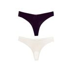 HNX UNDERWEAR 2'li Mikro Kumaş Lazer Kesim Arkası Dantel String Tanga Kadın Külot Ekru-Mor XL hnxNM7121