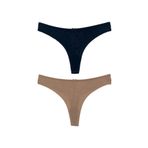 HNX UNDERWEAR 2'li Mikro Kumaş Lazer Kesim Arkası Dantel String Tanga Kadın Külot Lacivert-Kahve XL hnxNM7123