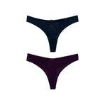 HNX UNDERWEAR 2'li Mikro Kumaş Lazer Kesim Arkası Dantel String Tanga Kadın Külot Lacivert-Mor L hnxNM7116