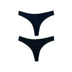 HNX UNDERWEAR 2'li Mikro Kumaş Lazer Kesim Arkası Dantel String Tanga Kadın Külot Lacivert-Siyah M hnxNM7135
