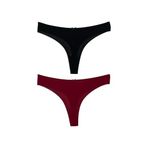 HNX UNDERWEAR 2'li Mikro Kumaş Lazer Kesim Hayalet String Tanga Kadın Külot Bordo-Siyah L hnxNM6890