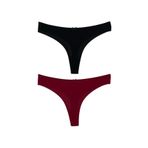 HNX UNDERWEAR 2'li Mikro Kumaş Lazer Kesim Hayalet String Tanga Kadın Külot Bordo-Siyah M hnxNM6898