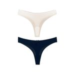 HNX UNDERWEAR 2'li Mikro Kumaş Lazer Kesim Hayalet String Tanga Kadın Külot Lacivert-Ekru XL hnxNM6926