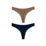 HNX UNDERWEAR 2'li Mikro Kumaş Lazer Kesim Hayalet String Tanga Kadın Külot Lacivert-Kahve XL hnxNM6937