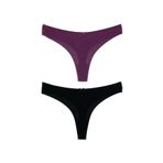 HNX UNDERWEAR 2'li Mikro Kumaş Lazer Kesim Hayalet String Tanga Kadın Külot Siyah-Mor XL hnxNM6932