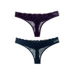 HNX UNDERWEAR 2'li Önü Dantel Arkası Çift Kat Pamuklu Tanga Kadın Külot Mor Lacivert XL hnxNM7600