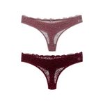 HNX UNDERWEAR 2'li Önü Dantel Arkası Çift Kat Pamuklu Tanga Kadın Külot Pudra Mor XL hnxNM7601