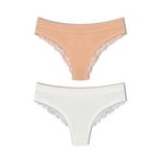 HNX UNDERWEAR 2'li Önü Pamuklu Kumaş Arkası Dantel Kemerli Kadın Bikini Külot Kahve Ekru XL hnxNM1894