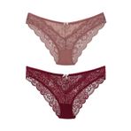 HNX UNDERWEAR 2'li Taş Detaylı Önü Tül Dantelli Slip Kadın Külot Bordo-Vizon XL hnxNM1224