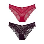 HNX UNDERWEAR 2'li Taş Detaylı Önü Tül Dantelli Slip Kadın Külot Mor-Nar XL hnxNM1211