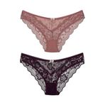 HNX UNDERWEAR 2'li Taş Detaylı Önü Tül Dantelli Slip Kadın Külot Mor-Vizon L hnxNM1231