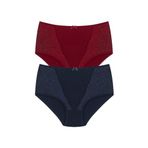 HNX UNDERWEAR 2'li Yüksek Bel Büyük Beden Dantel Detaylı Pamuklu Bato Kadın Külot Lacivert Bordo 3XL hnxNM2837