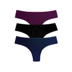 HNX UNDERWEAR 3'lü İnterlok Kumaş İz Yapmaz Hayalet Dikişsiz Brazil Kadın Külot Mor Siyah Lacivert S/M hnxNM383