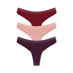 HNX UNDERWEAR 3'lü Micro Lazer Kesim Petek Lastik Hayalet String Kadın Tanga Külot Mor-Siyah-Bordo M hnxNM8081