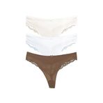 HNX UNDERWEAR 3'lü Mikro Kumaş Lazer Kesim Arkası Dantel Detaylı String Tanga Kadın Külot Kahve-Beyaz-Ekru L hnxNM7381