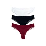 HNX UNDERWEAR 3'lü Mikro Kumaş Lazer Kesim Arkası Dantel Detaylı String Tanga Kadın Külot Siyah-Bordo-Beyaz M hnxNM7403