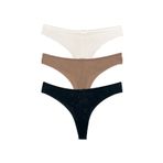 HNX UNDERWEAR 3'lü Mikro Kumaş Lazer Kesim Arkası Dantel String Tanga Kadın Külot Kahve-Siyah-Beyaz L hnxNM7186