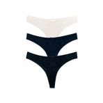 HNX UNDERWEAR 3'lü Mikro Kumaş Lazer Kesim Arkası Dantel String Tanga Kadın Külot Lacivert-Siyah-Ekru L hnxNM7191