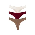 HNX UNDERWEAR 3'lü Mikro Kumaş Lazer Kesim Hayalet String Tanga Kadın Külot Kahve-Bordo-Ekru XL hnxNM6988
