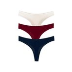 HNX UNDERWEAR 3'lü Mikro Kumaş Lazer Kesim Hayalet String Tanga Kadın Külot Lacivert-Bordo-Ekru M hnxNM6974