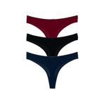 HNX UNDERWEAR 3'lü Mikro Kumaş Lazer Kesim Hayalet String Tanga Kadın Külot Lacivert-Siyah-Bordo L hnxNM6975