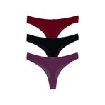 HNX UNDERWEAR 3'lü Mikro Kumaş Lazer Kesim Hayalet String Tanga Kadın Külot Siyah-Mor-Bordo XL hnxNM7047
