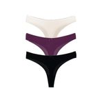 HNX UNDERWEAR 3'lü Mikro Kumaş Lazer Kesim Hayalet String Tanga Kadın Külot Siyah-Mor-Ekru L hnxNM7041