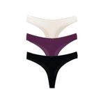 HNX UNDERWEAR 3'lü Mikro Kumaş Lazer Kesim Hayalet String Tanga Kadın Külot Siyah-Mor-Ekru XL hnxNM7027