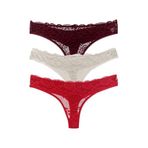 HNX UNDERWEAR 3'lü Önü Dantel Arkası Çift Kat Pamuklu Tanga Kadın Külot Bordo Ekru Kırmızı XL hnxNM7621