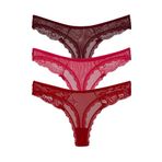 HNX UNDERWEAR 3'lü Önü ve Arkası Tül Dantel Detaylı String Kadın Tanga Külot Kırmızı-Nar-Bordo M/L hnxNM7451