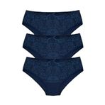 HNX UNDERWEAR 3'lü Pamuklu Dantelli Yüksek Bel Büyük Beden Kadın Külot LACİVERT XL hnxNM3033