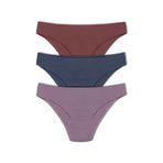 HNX UNDERWEAR 3'lü Pamuklu Fitilli Doku Kadın Slip Külot Koyu Kahverengi Denim Eflatun 2XL hnxNM1283