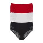 HNX UNDERWEAR 3'lü Pamuklu Ön Yan ve Arka Dantelli Büyük Beden Kadın Külot Kırmızı-Beyaz-Siyah 4XL hnxNM2486