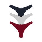 HNX UNDERWEAR 3'lü Pamuklu Yüksek Bel Brezilya Kesim Kadın Külot Bordo Kırmızı Beyaz Lacivert Siyah M hnxNM3595
