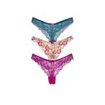 HNX UNDERWEAR 3'lü Renkli Dantelli String Külot Petrol-Ten-Fuşya M/L hnxNM7781