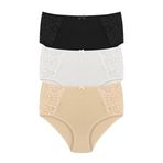 HNX UNDERWEAR 3'lü Yüksek Bel Büyük Beden Yanları Dantel Detaylı Pamuklu Bato Kadın Külot Siyah Ten Ekru 6XL hnxNM2260