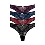 HNX UNDERWEAR 4'lü Taş ve Tül Detaylı Dantel Tanga Kadın Külot Mor Lacivert Bordo Siyah L hnxNM7527