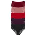 HNX UNDERWEAR 5'li Pamuklu Ön Yan ve Arka Dantelli Büyük Beden Kadın Külot Bordo-Vizon-Kırmızı-Mor-Siyah 3XL hnxNM2489