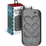 Hoala Termal Akım Korumalı, 6'lı Priz Soketi, 3x USB Girişli Çocuk Korumalı Uzatma Kablosu (2mt Kablo)