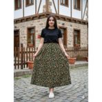 Hoaryage Beli Lastikli Çıtır Çiçekli Pazen Dividin Maxi Boy Etek Boy 95CM - Yeşil-150203 - Standart