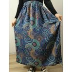 Hoaryage Beli Lastikli Desenli Viskon Basma Kumaş Maxi Boy Anne Etek 36-48BEDEN - Lacivert-90471 - Standart