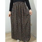 Hoaryage Beli Lastikli Desenli Viskon Basma Kumaş Maxi Boy Anne Etek 36-48BEDEN - Turuncu Mavi - Standart
