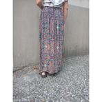 Hoaryage Beli Lastikli Desenli Viskon Basma Kumaş Maxi Boy Anne Etek - Standart - Kahve - Yeşil