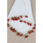 Hoaryage El Emeği Kiraz Oyalı , Boncuklu Yazma , Tülbent ,fular ,yemeni, Mevlüt Örtüsü 4 Kenarı Oyalı - Beyaz - 100 x 100 cm